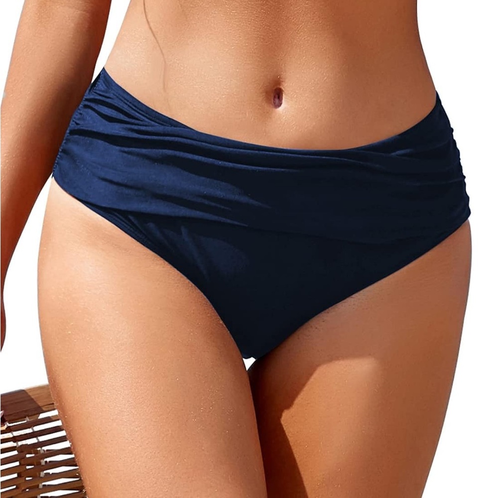 Shekini Navy Bikini Bottoms Ruched Sides NWT M